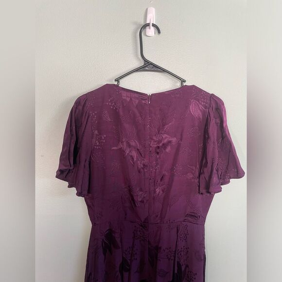 Forest Lily Plum Floral Design Flutter Sleeve Wide Leg Jumpsuit Size 4 - Picture 7 of 8